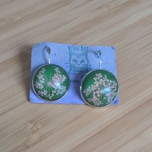 NEW Handmade Green Floral Round Drop Earrings